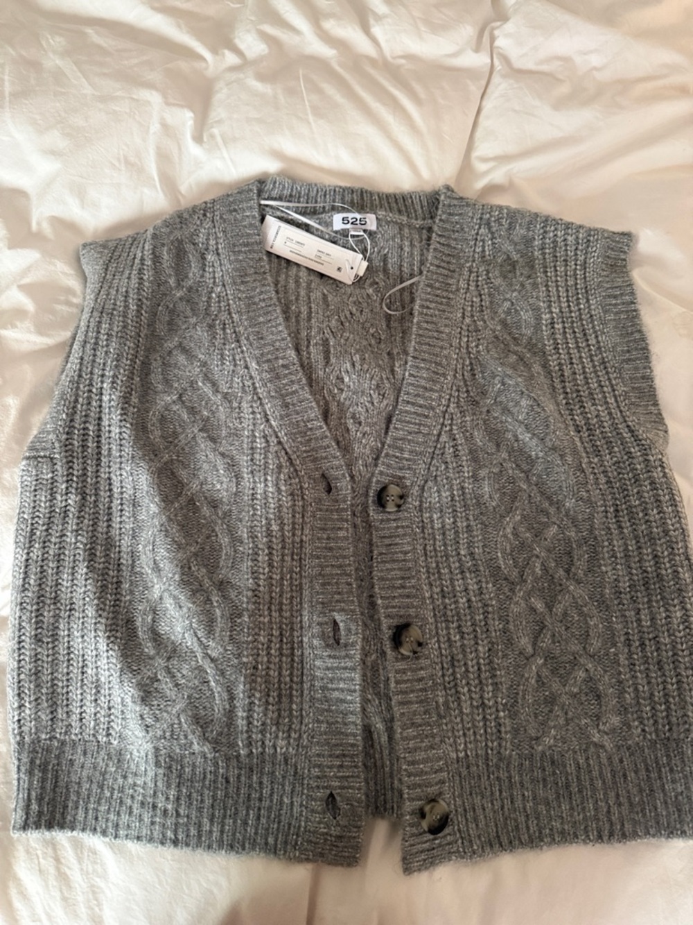 525 America Grey Cable Knit Button Front Vest